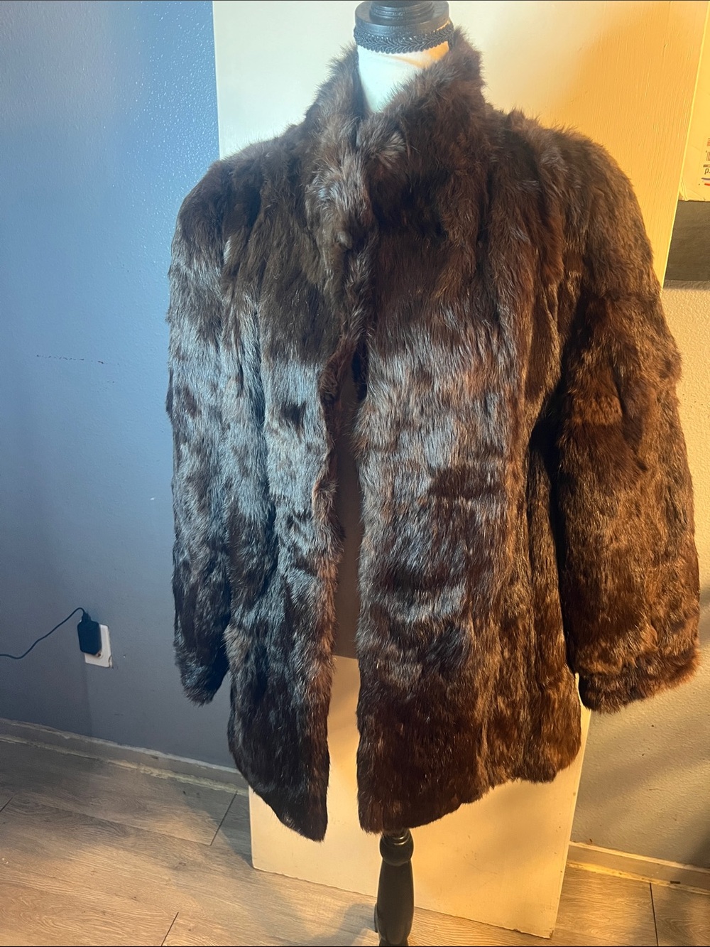 Women's Brown Faux Fur Coat - Luxurious Plush Jacket  vintage brown rabbit